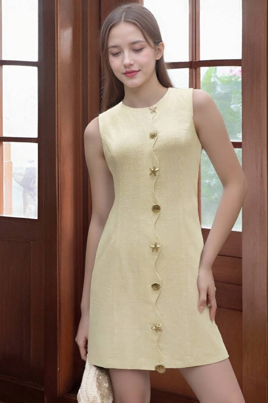 CWDSD8911_ELEGANT SLEEVELESS BUTTON MINI DRESS