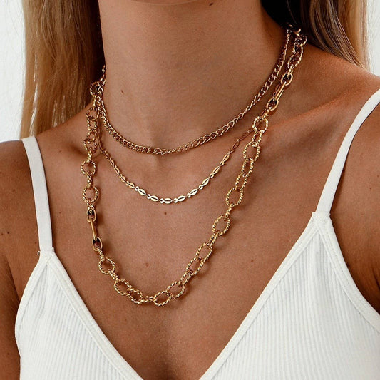 LAYERED STAINLESS STEEL 18K GOLD-PLATED NECKLACE