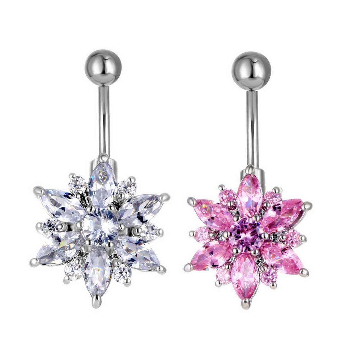 Zircon Flower Belly Button Ring Piercing_CWMM9457