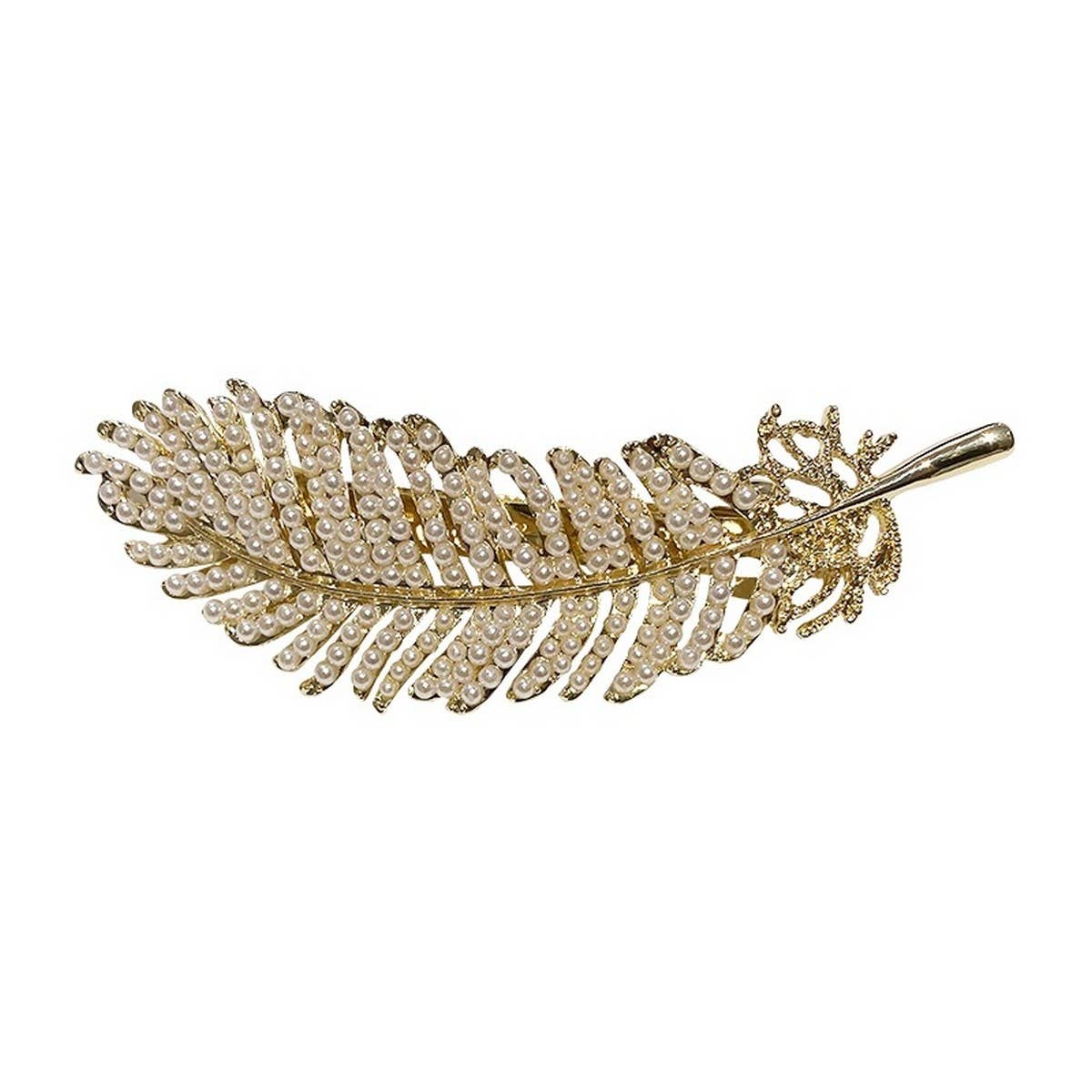 PEARL AND DIAMOND FEATHER HAIRPIN BANGS CLIP_CWAHA4745