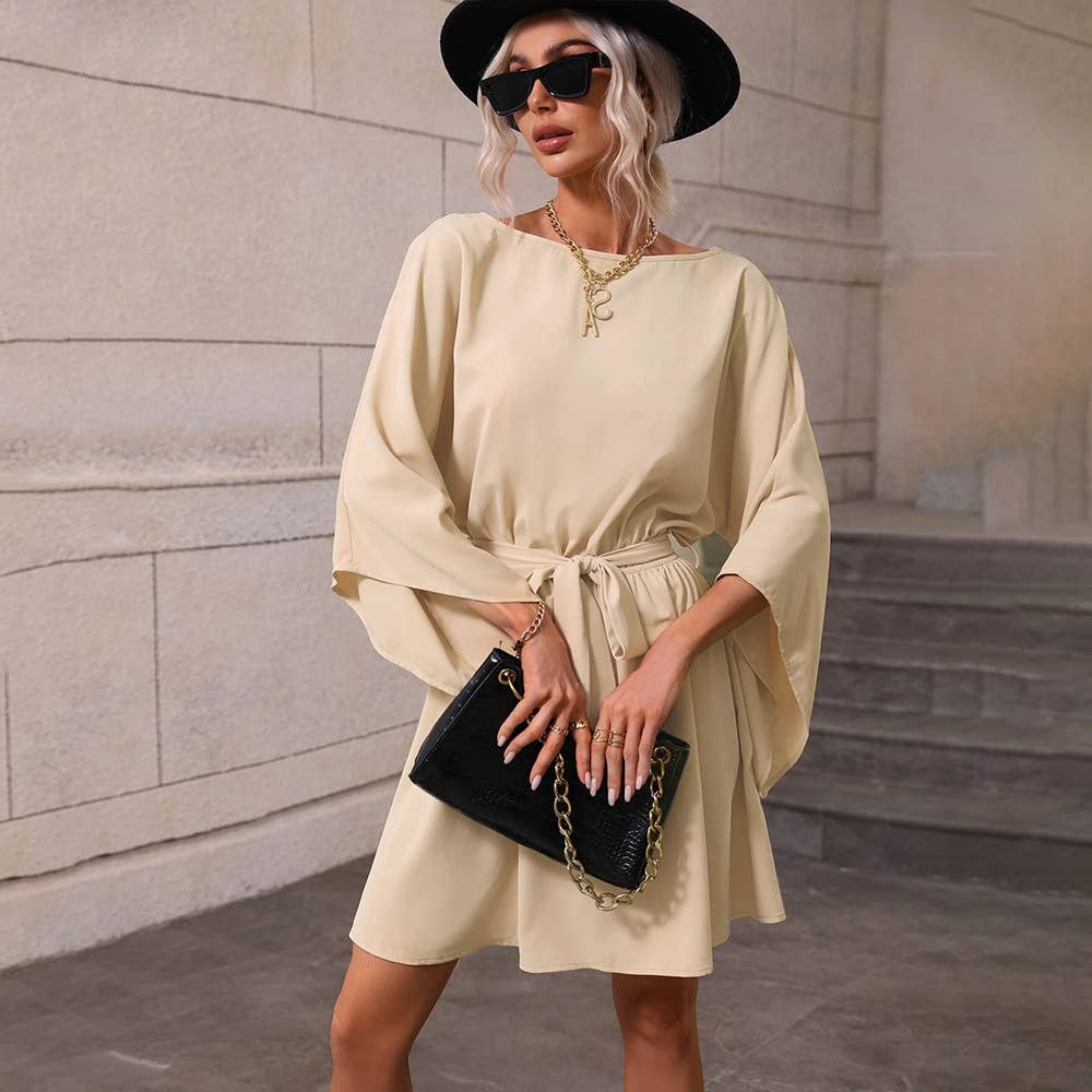 LONG-SLEEVED DRESS WITH ELASTIC BELT