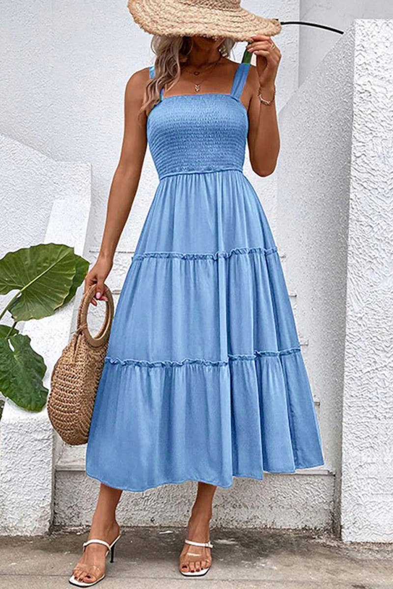 CWDMD4874_SOLID COLOR SQUARE NECK SUSPENDER DRESS