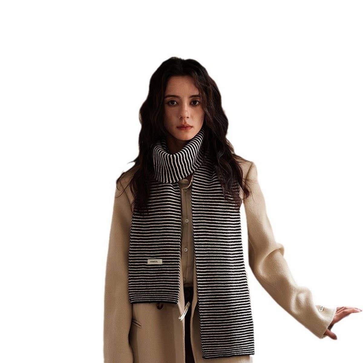 100% Wool Knit Scarf - Striped Slim Winter Wrap_CWASC2295