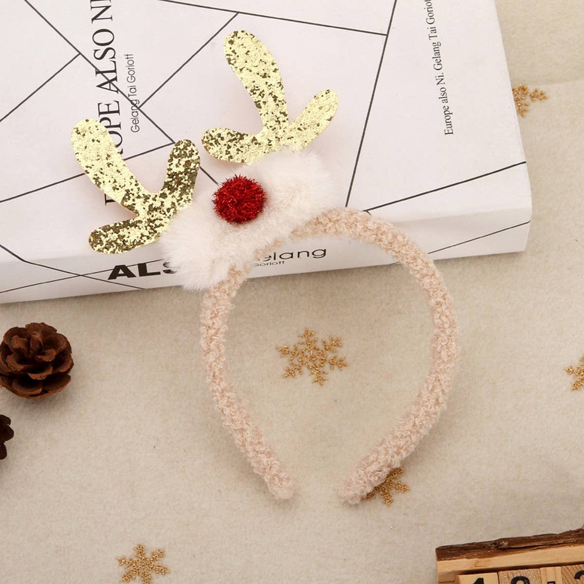 CHRISTMAS COLORFUL DEER ANTLER PLUSH NOSE HAIRPIN