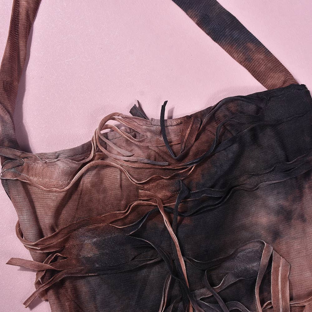 SEXY TIE-DYE FRINGE BEGGAR DRESS WITH SLIT