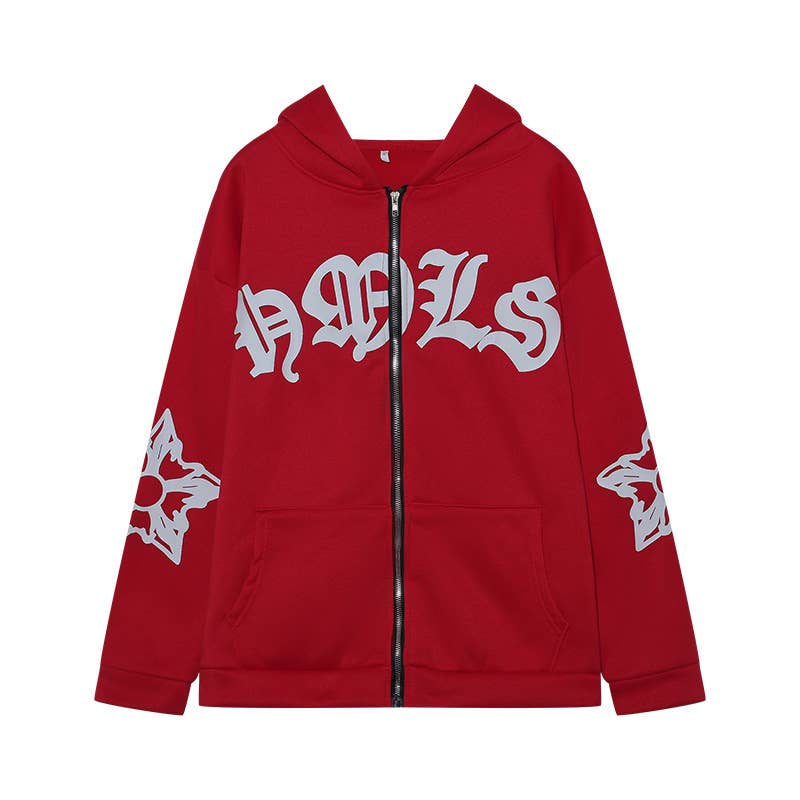 STREET HOODED FOAM PRINT ZIPPER HOODIE