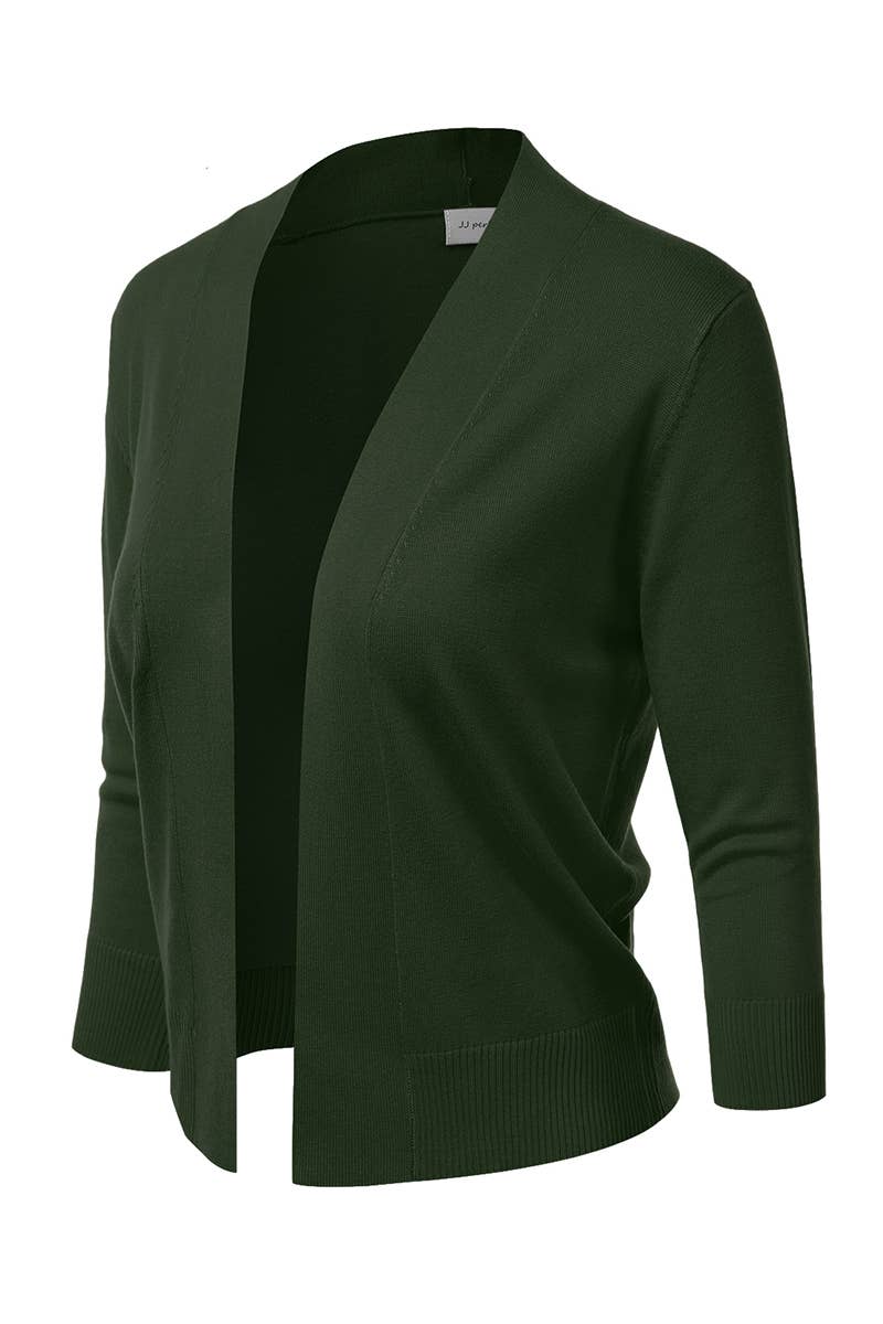 AWOCAS074_Basic 3/4 Sleeve Open Front Cropped Cardigan