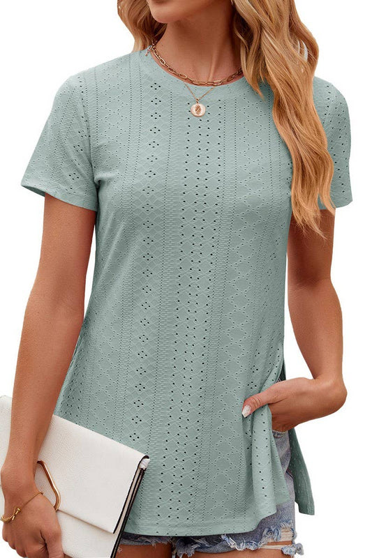 ROUND NECK SPLIT SHORT SLEEVE LOOSE PULLOVER_CWTSTS0216