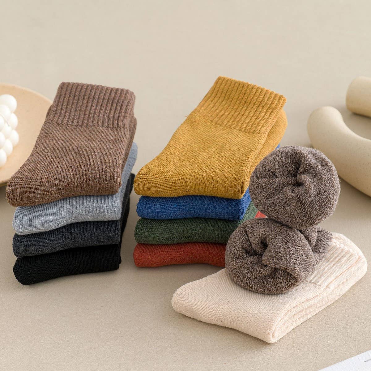 WINTER PLUS VELVET THICK WARM TERRY MID-TUBE SOCKS