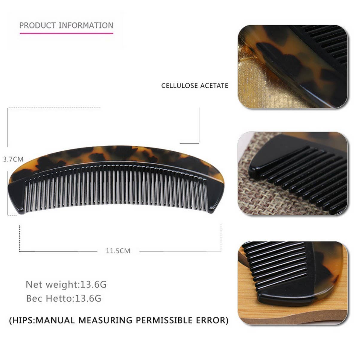 NOTANGLE HORN COMB ACETATE GRADIENT TOOTH HAIRCOMB_CWAHA4194