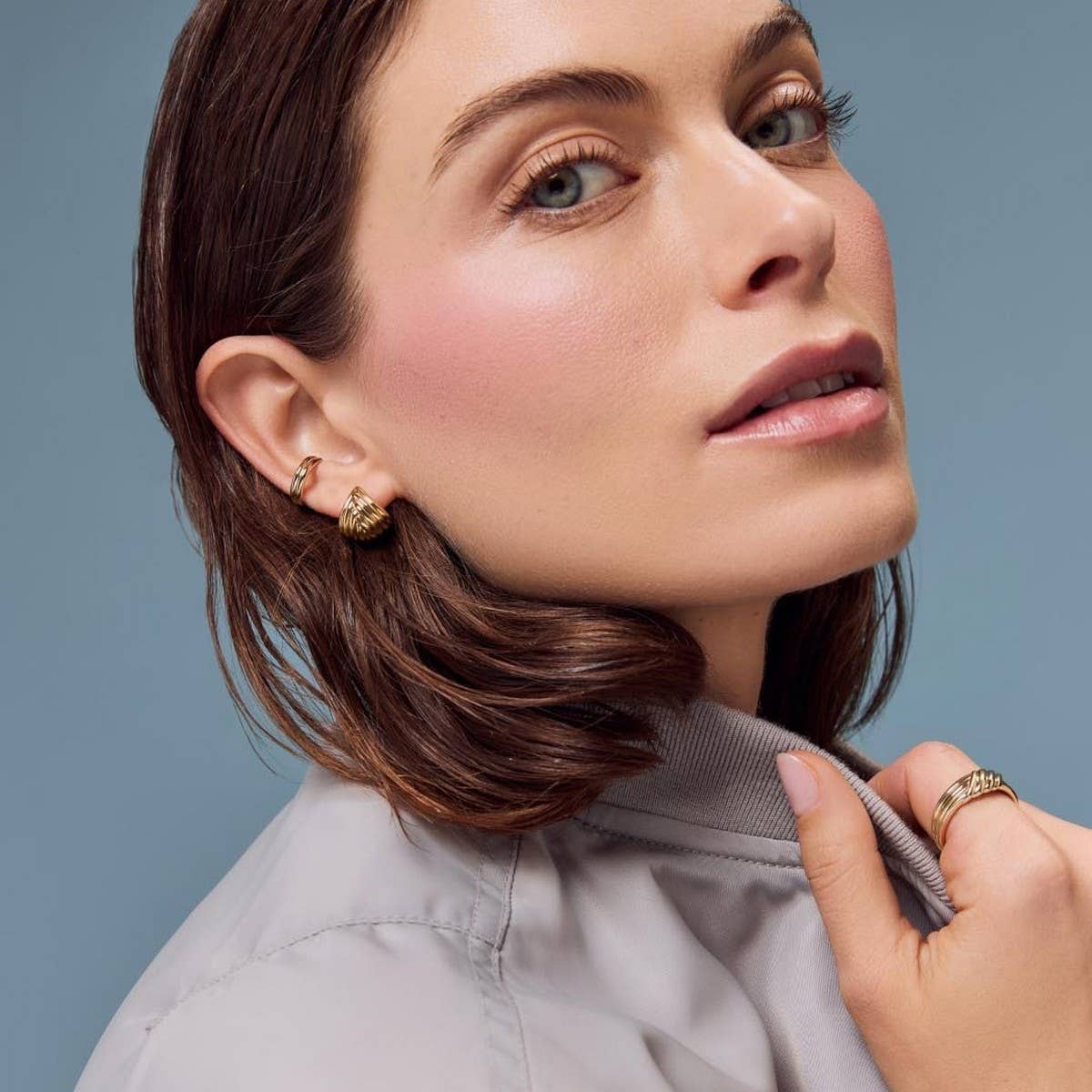 Gold Striped Fan Shaped Stainless Steel Studs