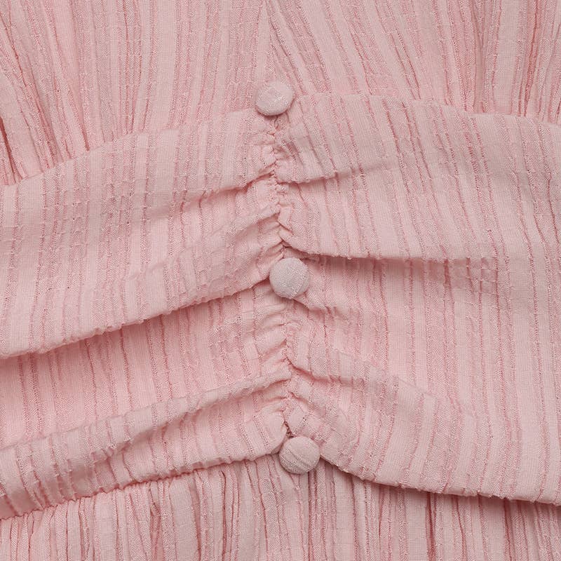 Texture deep V-neck,cinched waist and slit dress