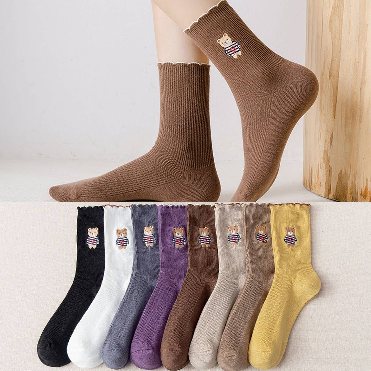 BREATHABLE AND SWEAT-ABSORBENT CARTOON BEAR SOCKS_CWMS1396