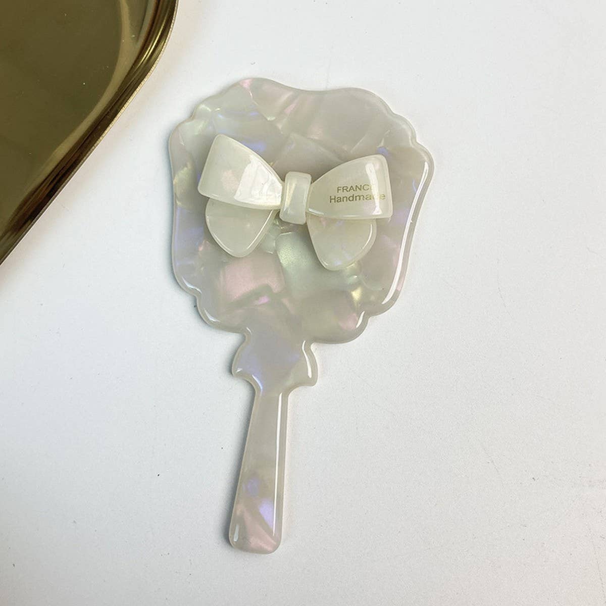 Acetate Bow Round Mirror Handheld Makeup Mirror_CWMM6367