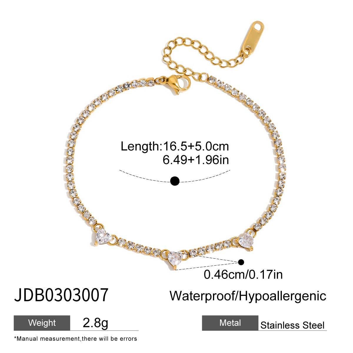 18K Gold Titanium Heart Zircon Bracelet, Luxury_CWAJE4718