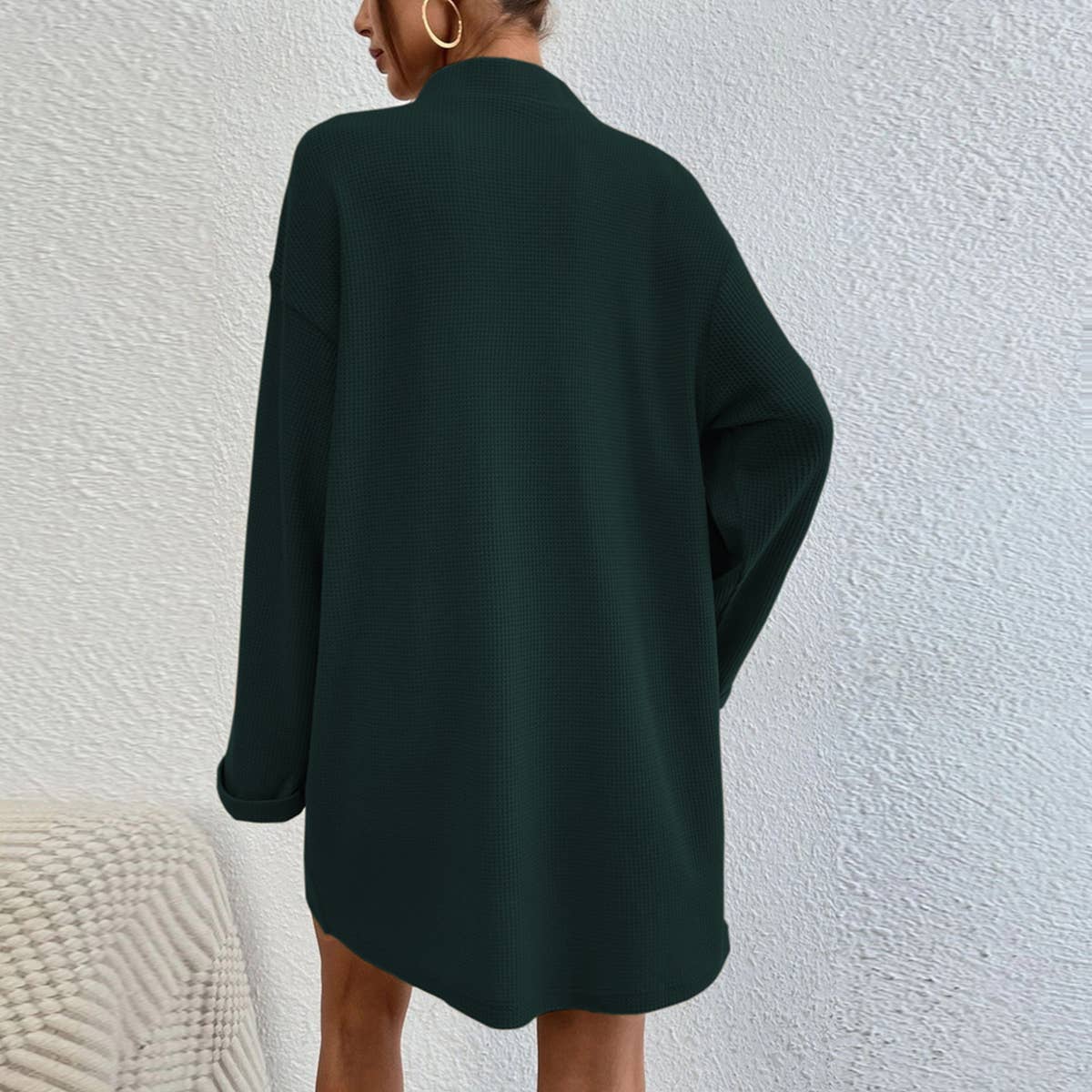 LOOSE SEXY V NECK POCKET LONG SLEEVE MINI DRESS_CWDSD3249