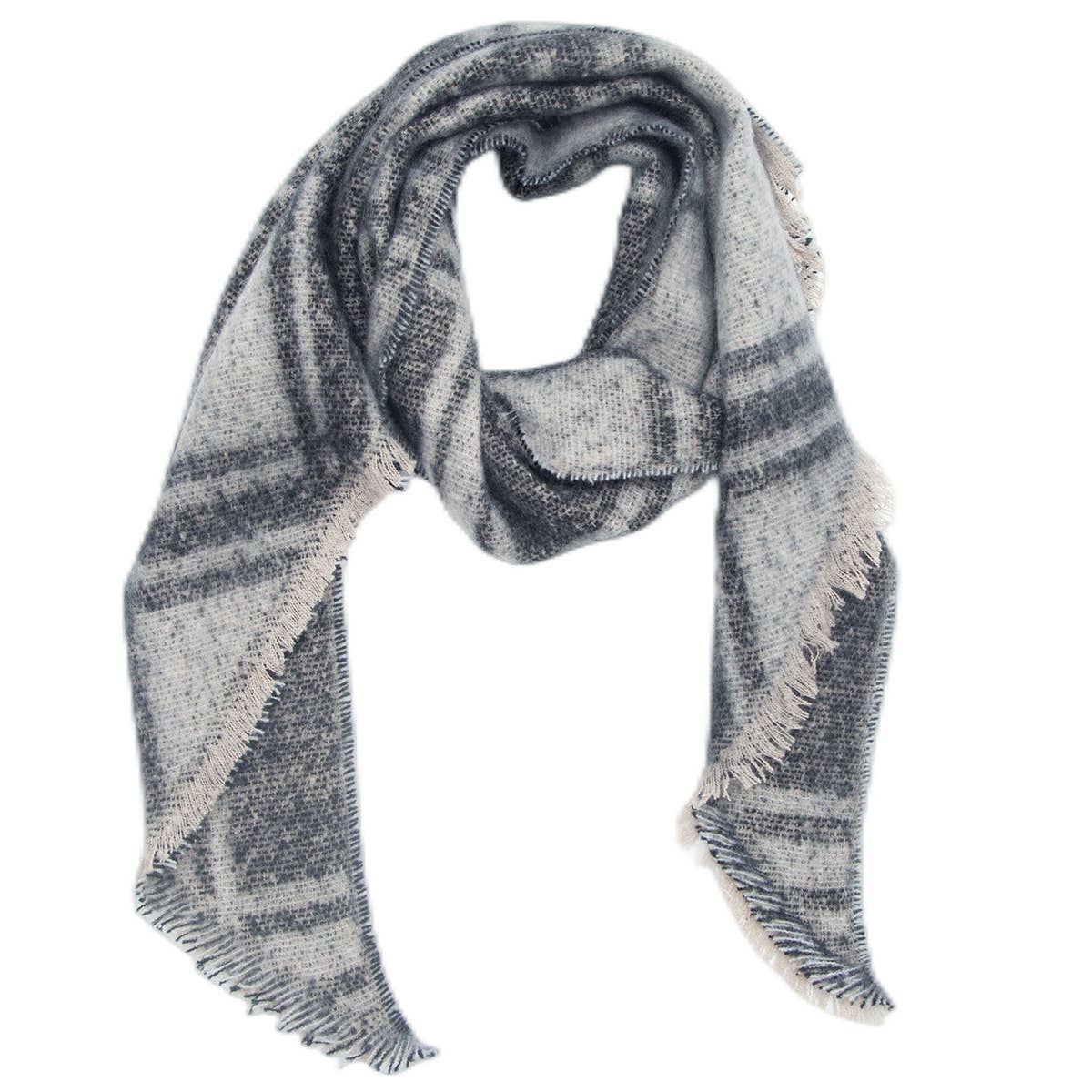 Jacquard Grid Angled Scarf ? Winter Loop Yarn Wrap