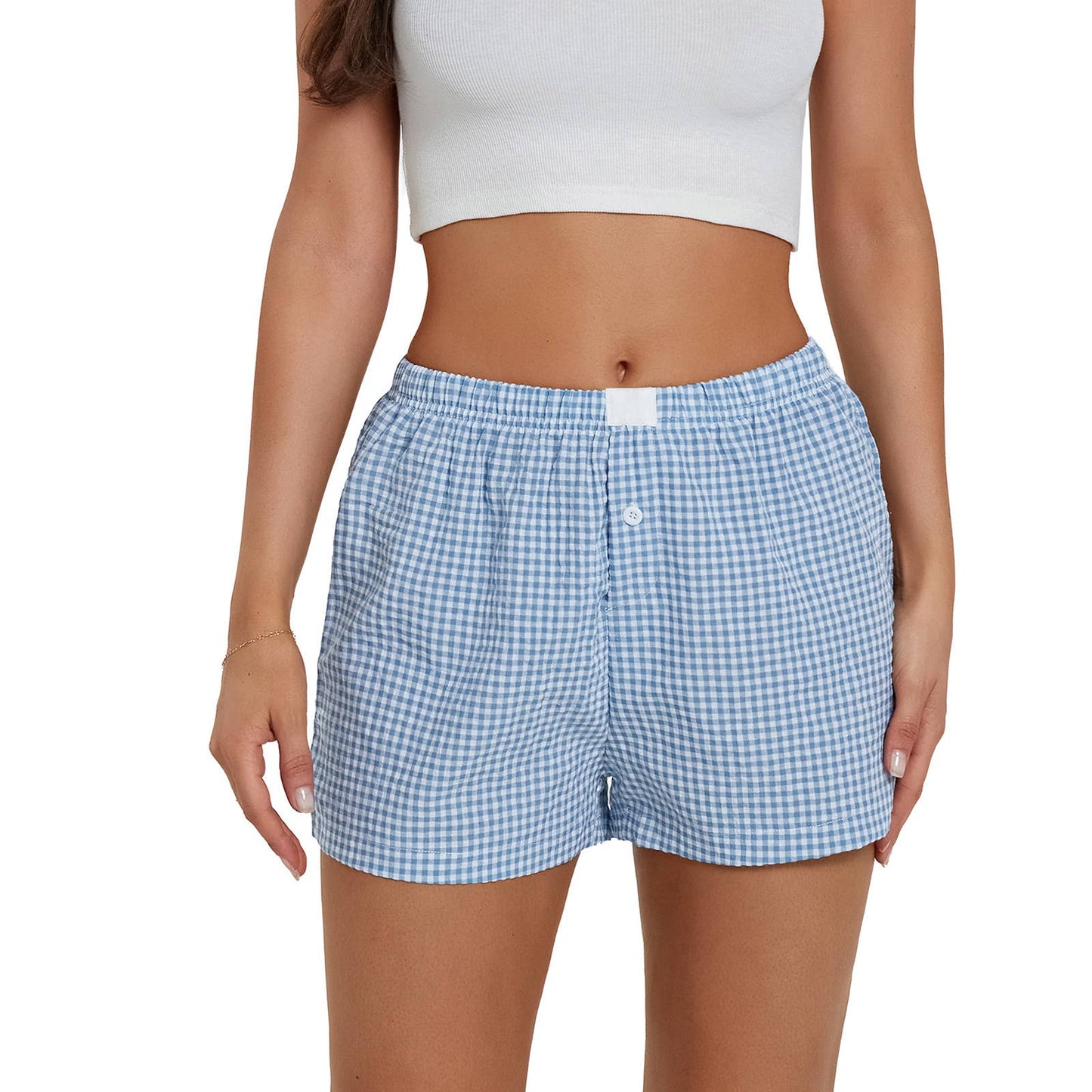 Retro plaid casual high-waisted loose shorts