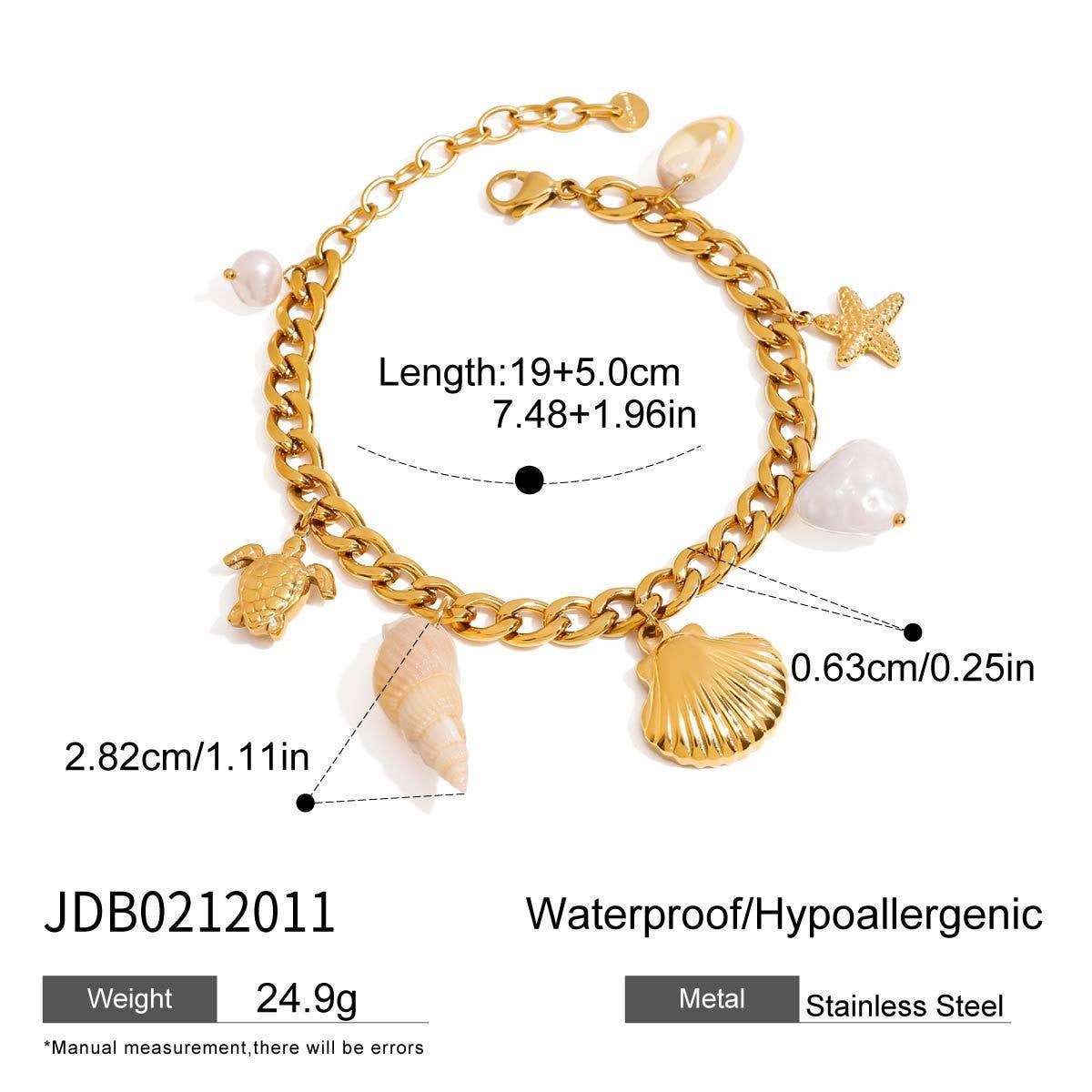 18K Gold Shell, Conch & Starfish Pendant Bracelet_CWAJE4850
