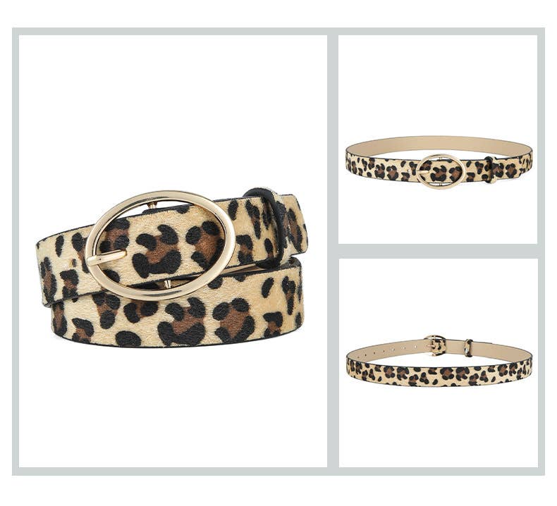 LEOPARD PRINT PU LEATHER BELT WITH ROUND BUCKLE