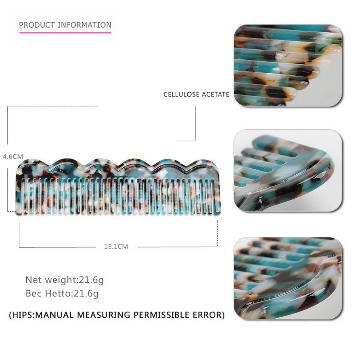 GRADIENT TEETH ACETATE COMB LEOPARD PRINT HAIRCOMB