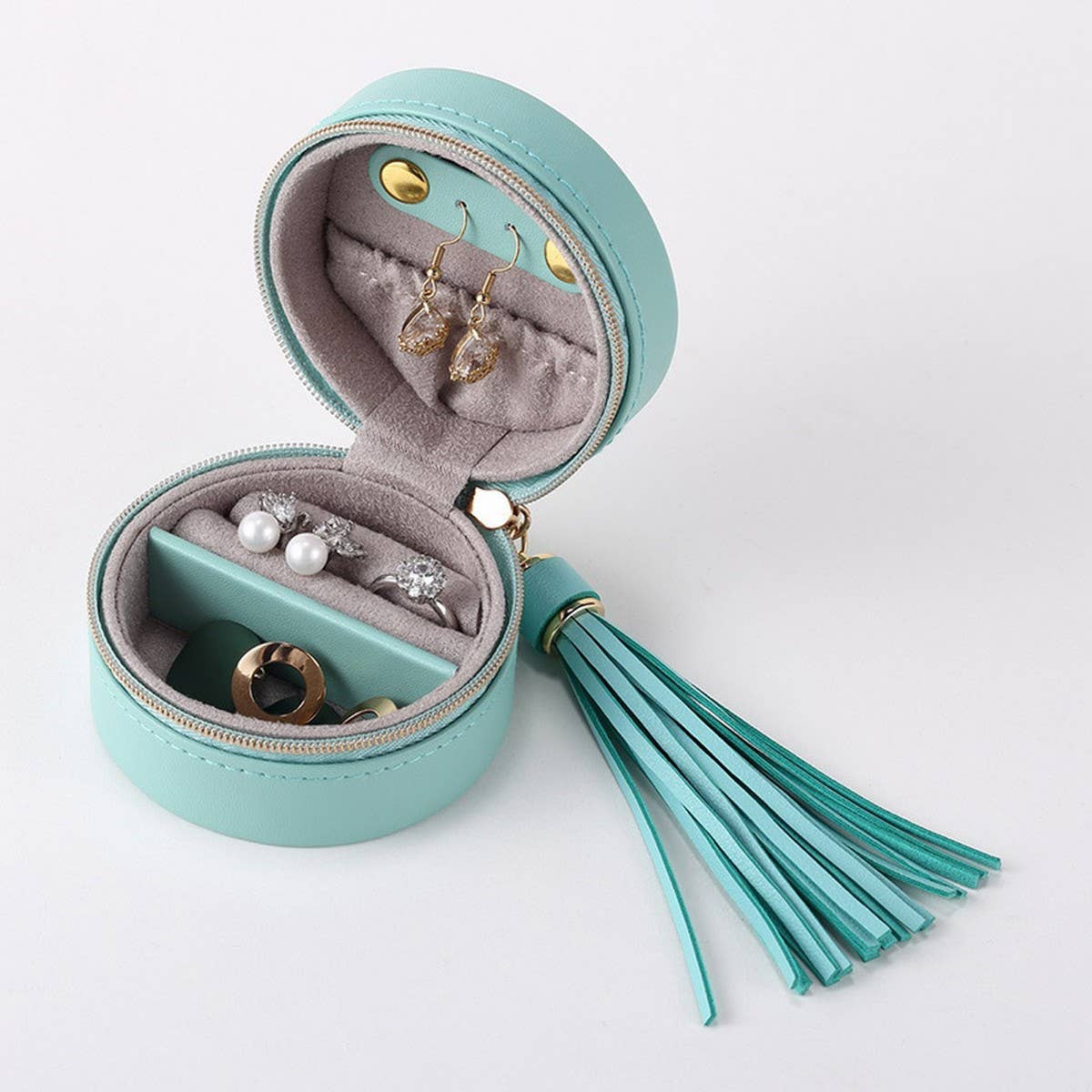 ROUND MINI TRAVEL PORTABLE JEWELRY STORAGE BOX