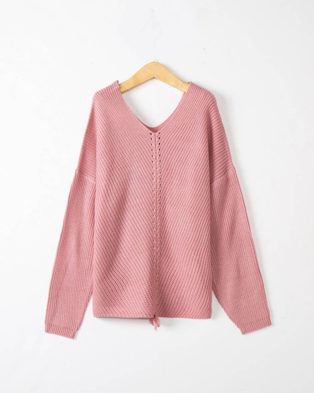 LONG SLEEVE LOOSE DRAWSTRING V-NECK SWEATER WOMAN