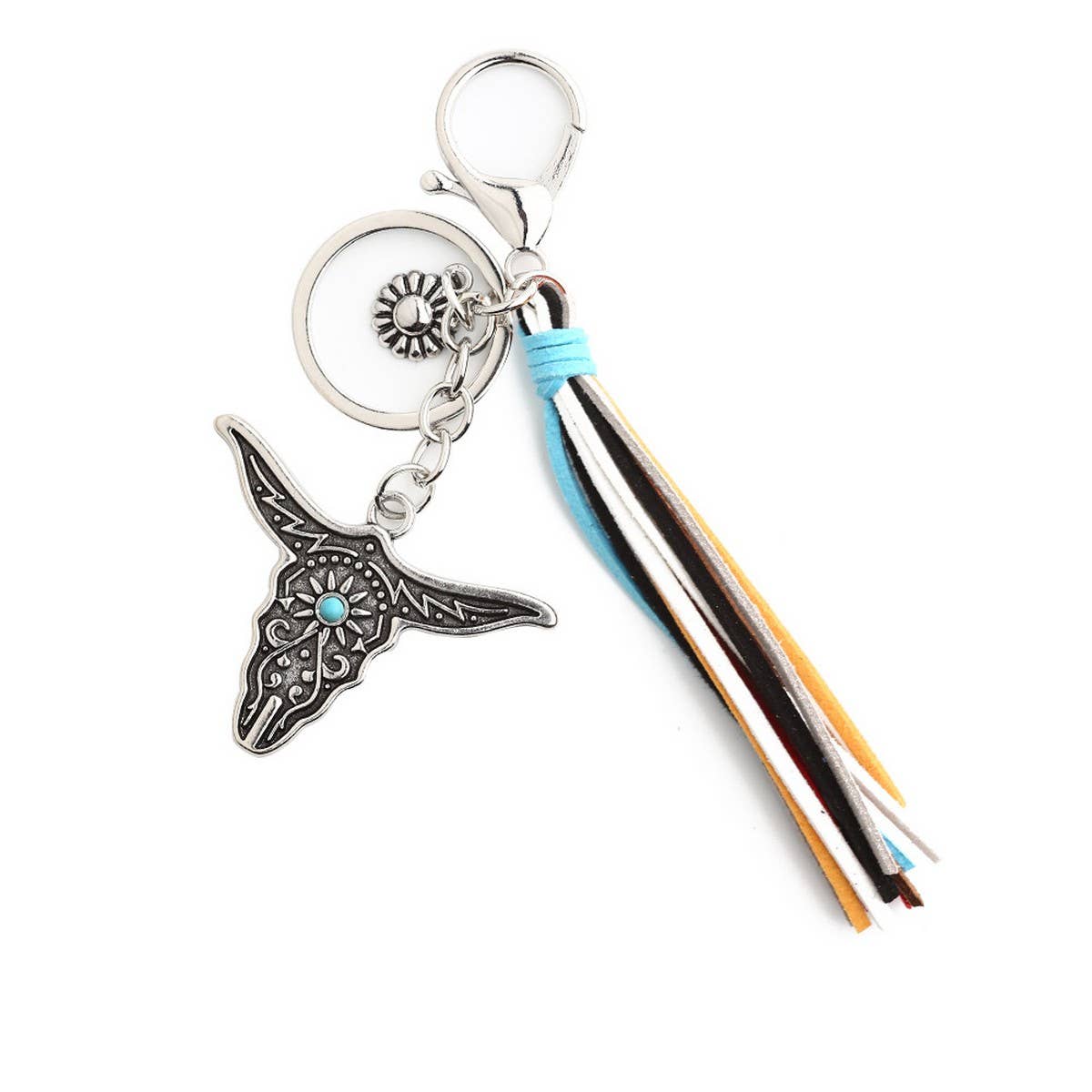 Boho Western Bull Head Keychain with Vintage Charm_CWAB5085