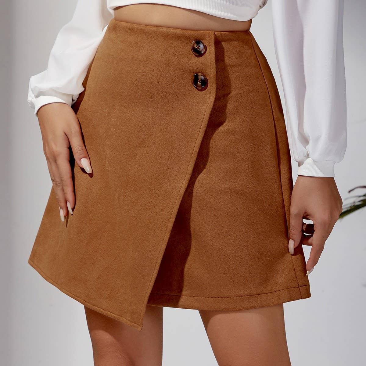 SUEDE IRREGULAR SKIRT HIGH WAIST ZIPPER SKIRT_CWBSS0382