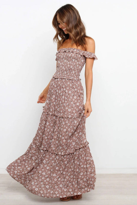 Fashionable floral one-shoulder strapless dress