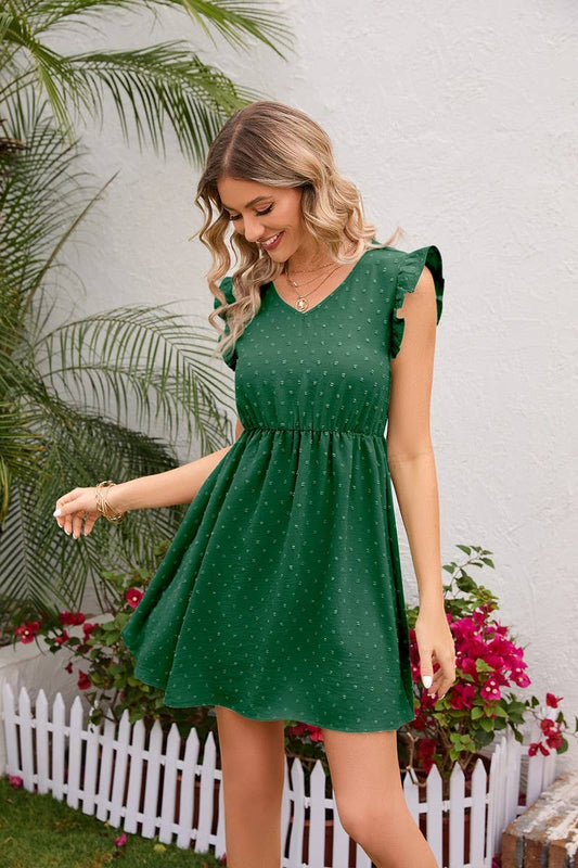 CWDSD4004_A SHORT DRESS WITH WOODEN EARS TRIMMED WAIST