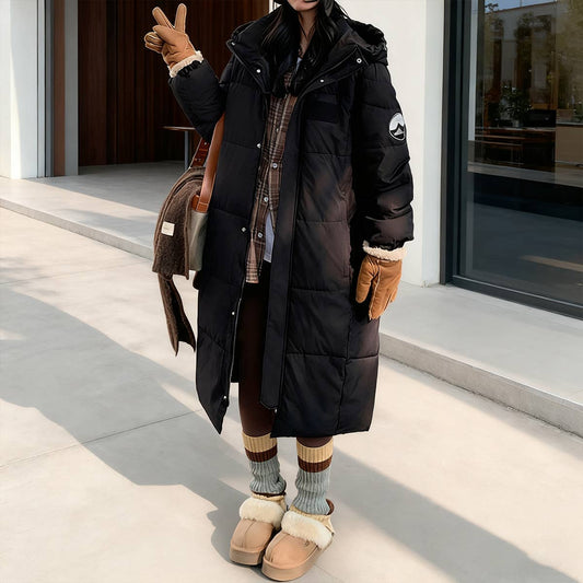 Thick padded jacket long over knee padded jacket