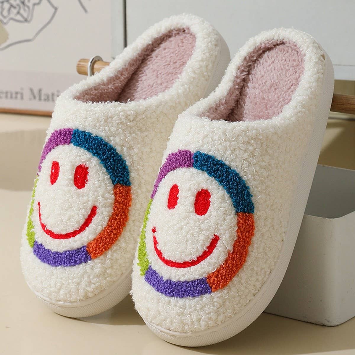 CUTE COLORFUL SMILEY FACE WINTER COTTON SLIPPERS