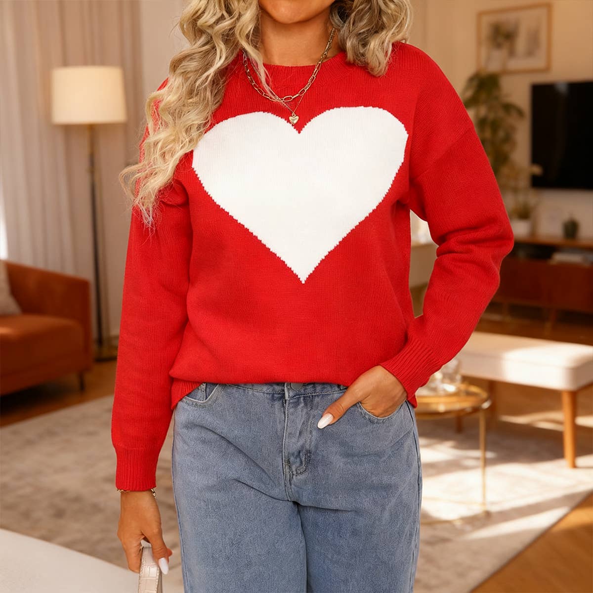 Languid lazy wind gentle pink love knit sweater