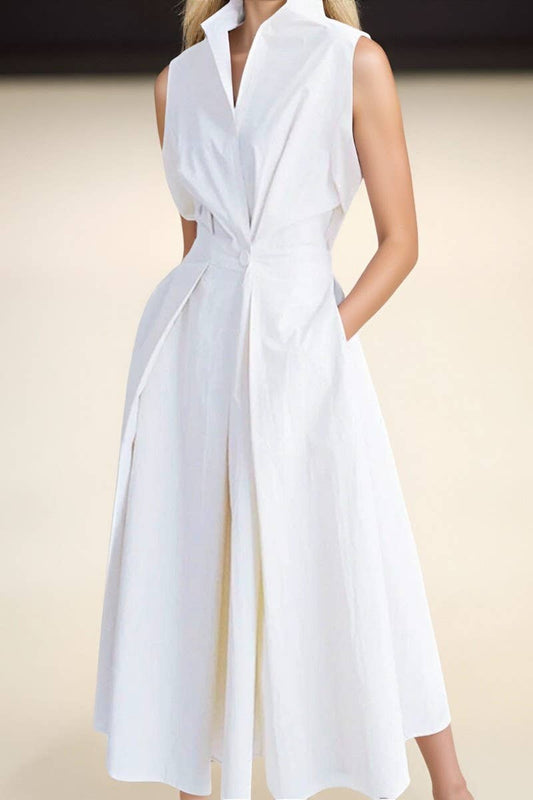 CWDMD01052_SUMMER COMMUTING V-NECK BUTTON-DOWN DRESS