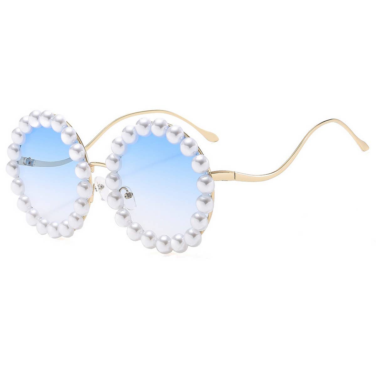 Pearl-Embellished Metal Round Gradient Sunglasses_CWASG1174