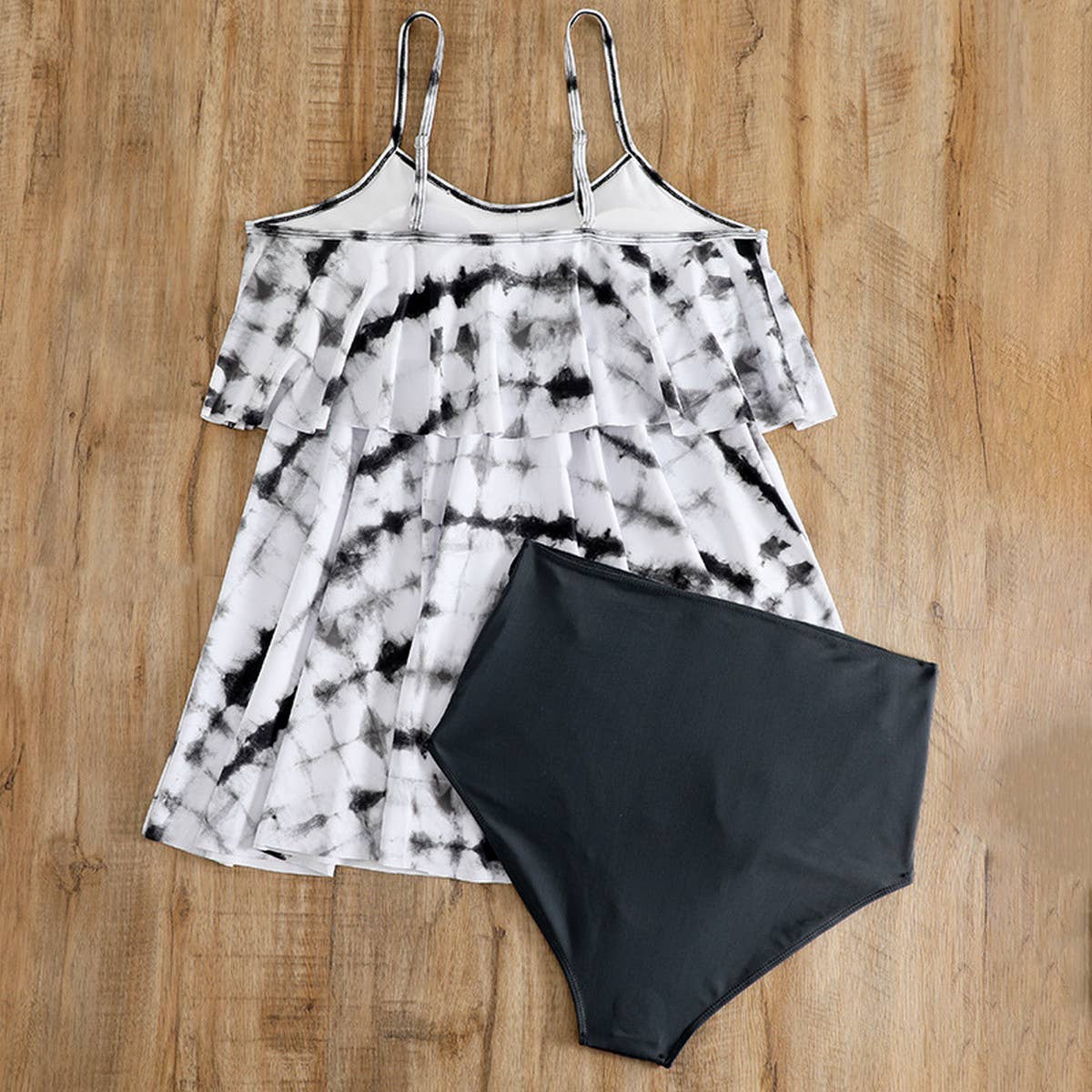 BLACK AND WHITE PRINTED SPLIT BIKINI SWIMSUIT_CWMW0231