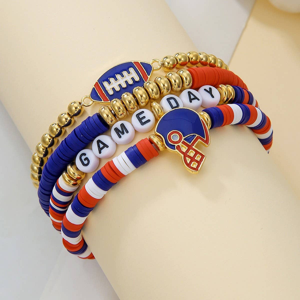 FOOTBALL HANDMADE SOFT CLAY LETTER BRACELET SET