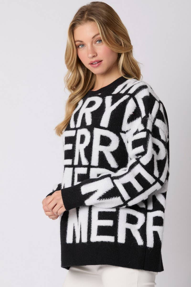 CWOSWL07750_CHRISTMAS LETTER LOOSE KNIT PULLOVER SWEATER