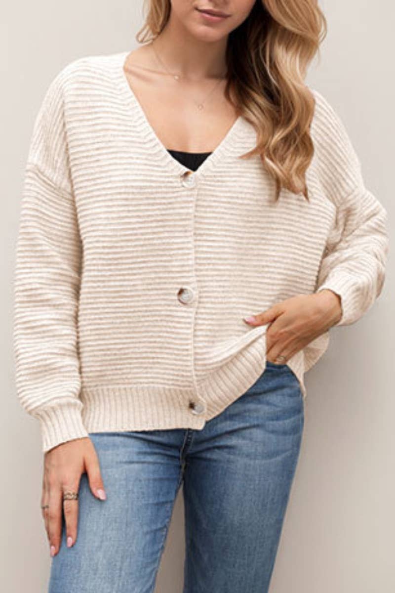 CWOCAL2209_V-NECK BUTTON LONG-SLEEVED SWEATER CARDIGAN