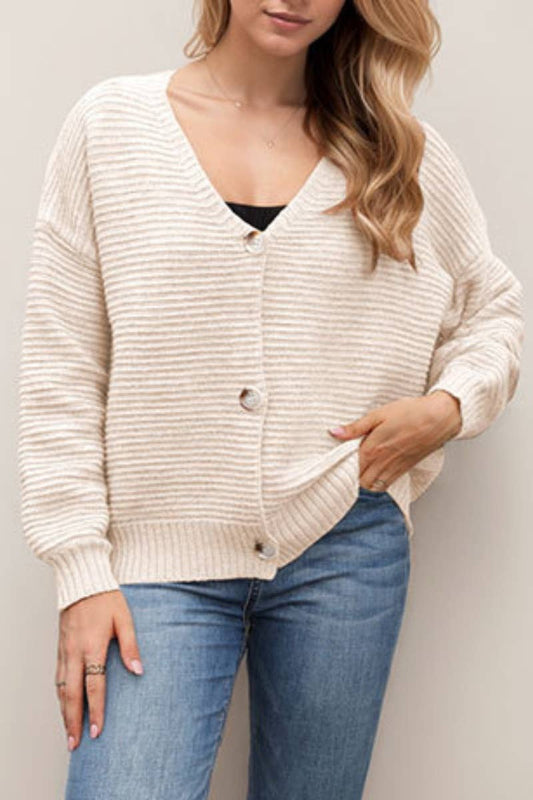 CWOCAL2209_V-NECK BUTTON LONG-SLEEVED SWEATER CARDIGAN