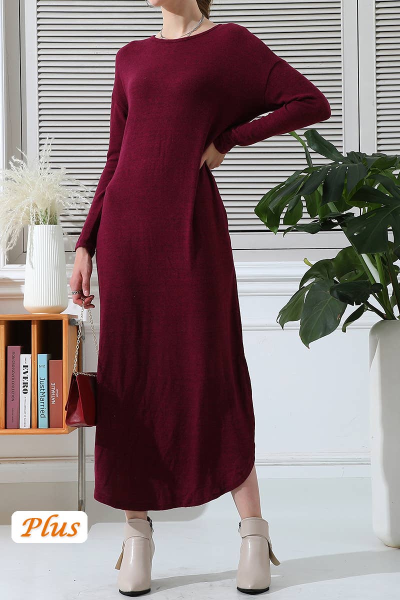 CWDMD546_ROUND NECK SOFT AND WARM SWEATER KNIT TUNIC DRESS