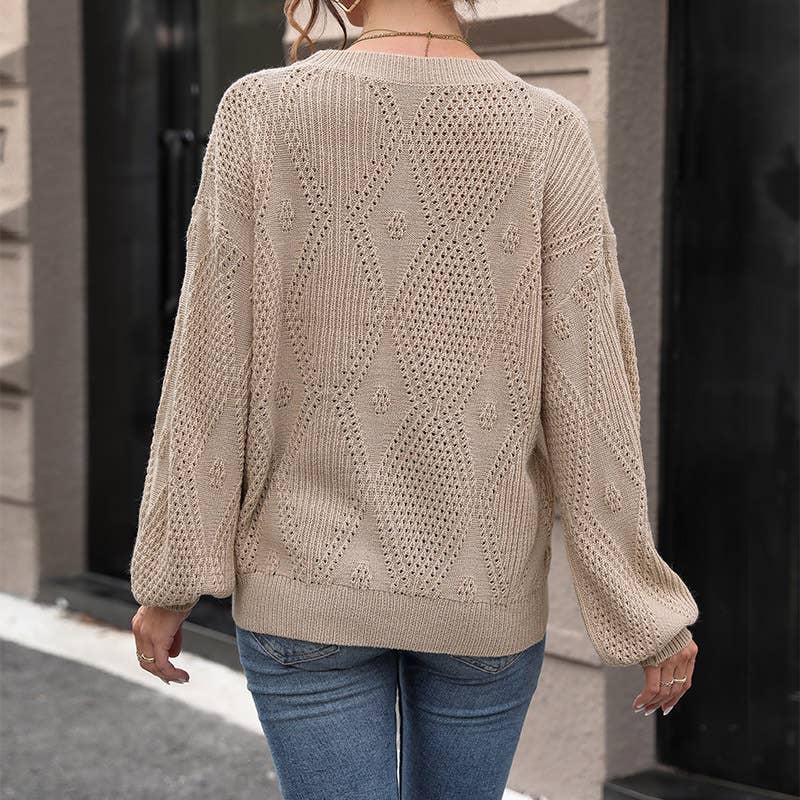 HOLLOW-OUT ROUND NECK LOOSE SOLID COLOR SWEATER