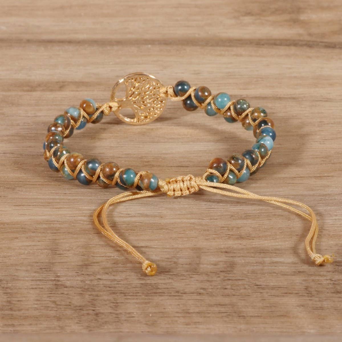 COLORED GOLD SANDSTONE TREE OF LIFE WOVEN BRACELET