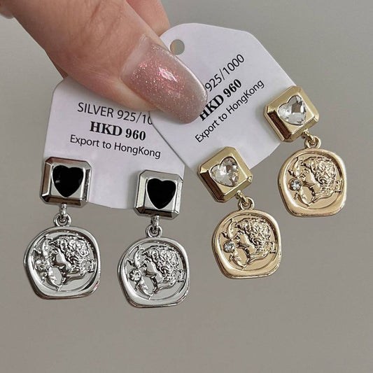 LIGHT LUXURY ZIRCON GEOMETRIC LOVE STUD EARRINGS