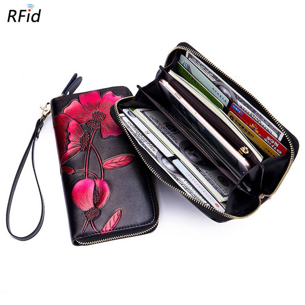 FASHION COWHIDE LONG ZIPPER GENUINE LEATHER WALLET_CWAB3736