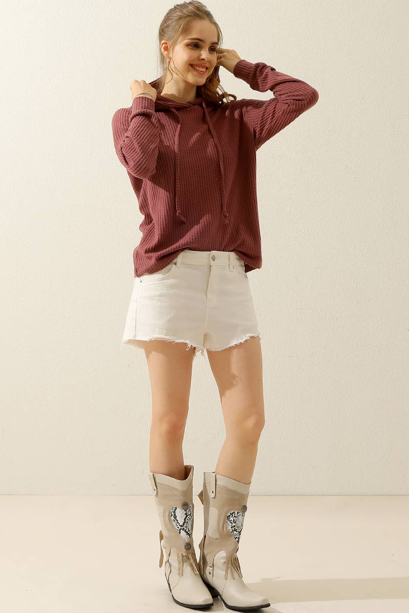 CWOHOL444-P_ PLUS SIZED HOODED WAFFLE KNIT SWEATER TOP