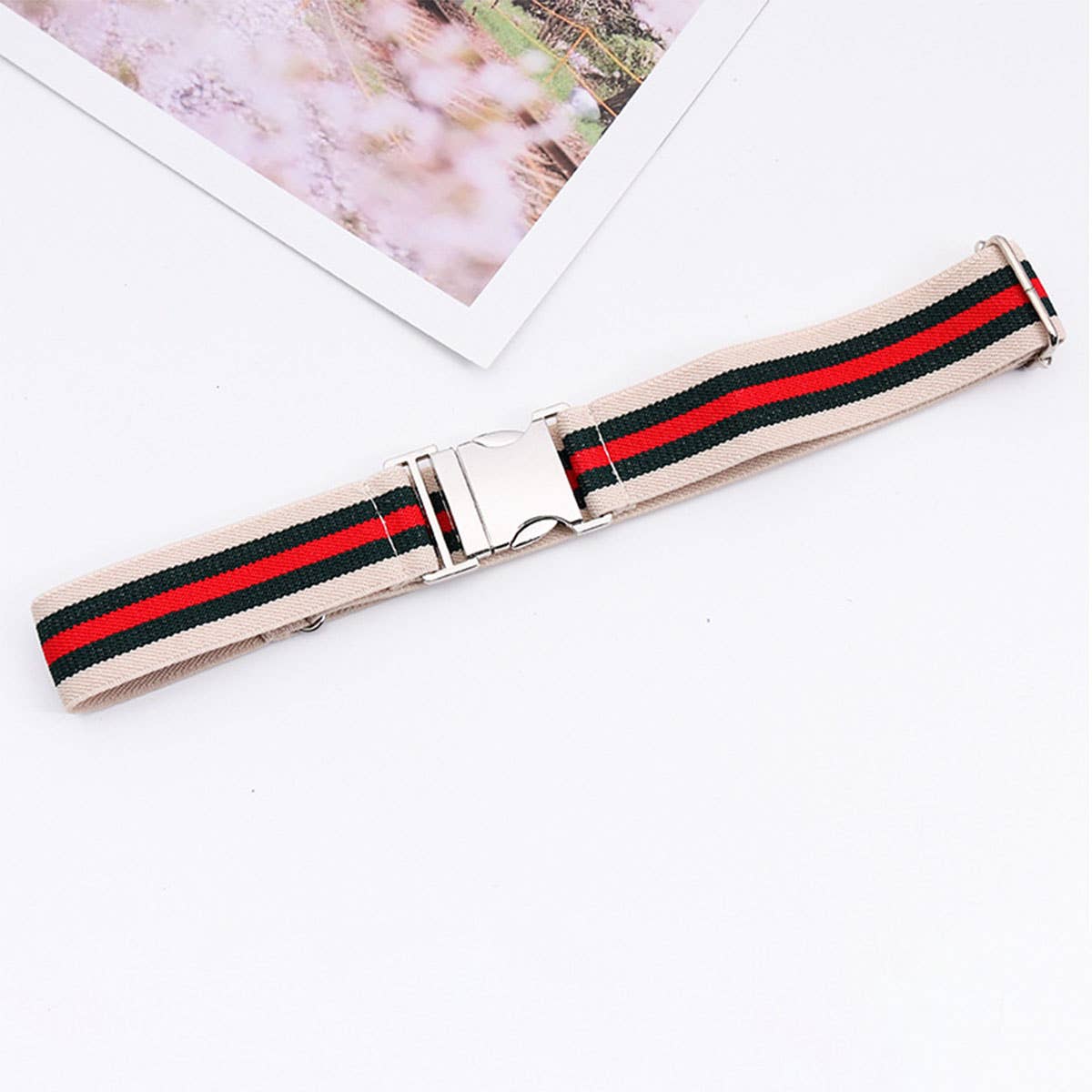 ALLOY BUCKLE ADJUSTABLE ELASTIC BRAIDED BELT_CWABE0676