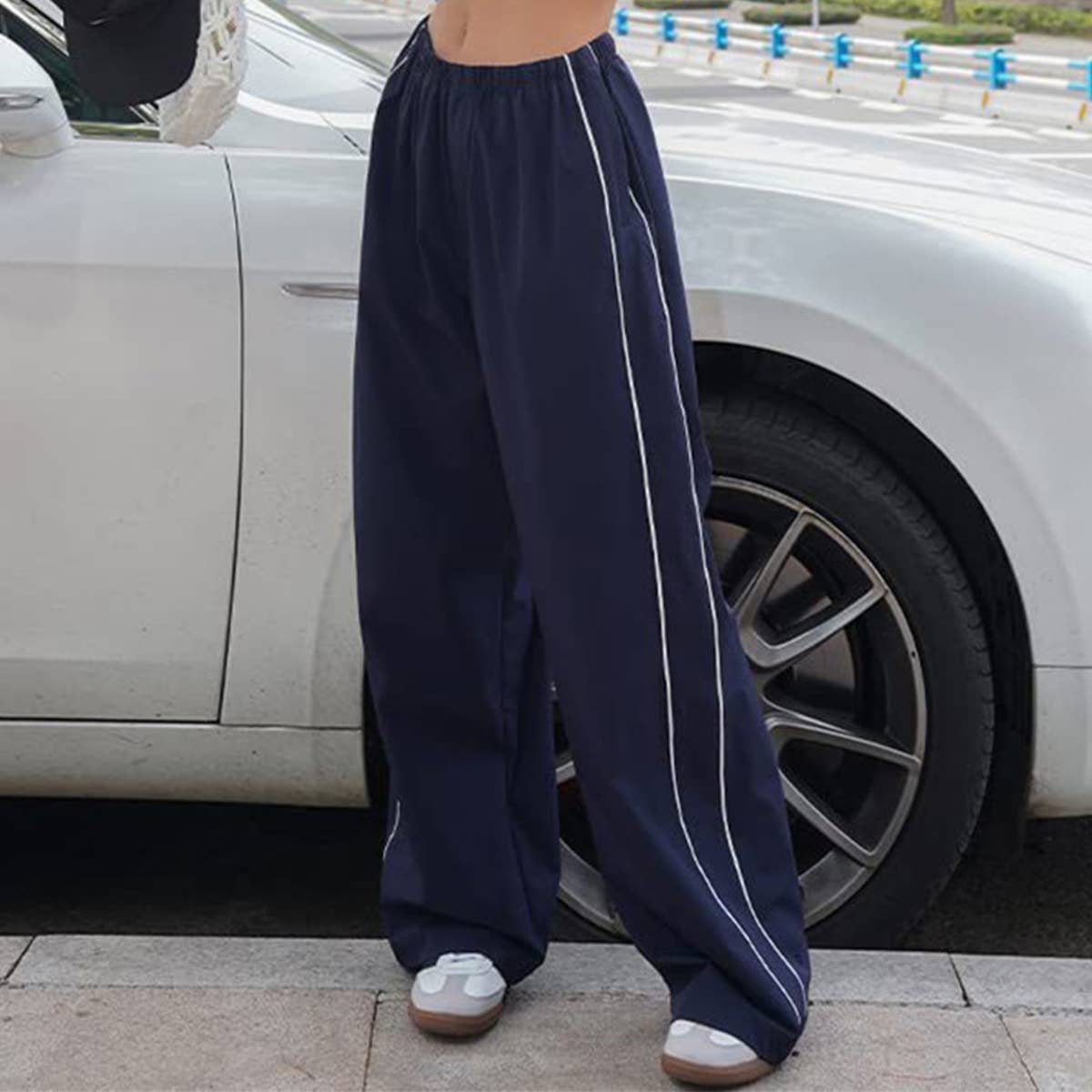 Trendy Drawstring Side Casual Elastic Waist Pants