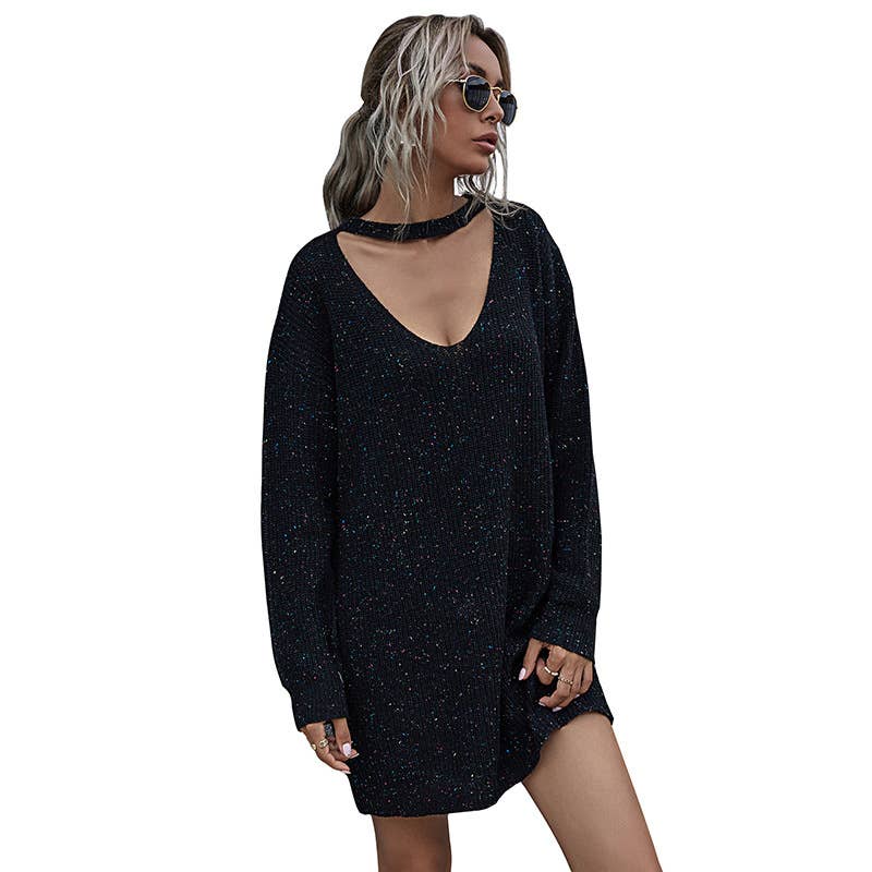 SOLID COLOR TEMPERAMENT LOOSE SWEATER DRESS